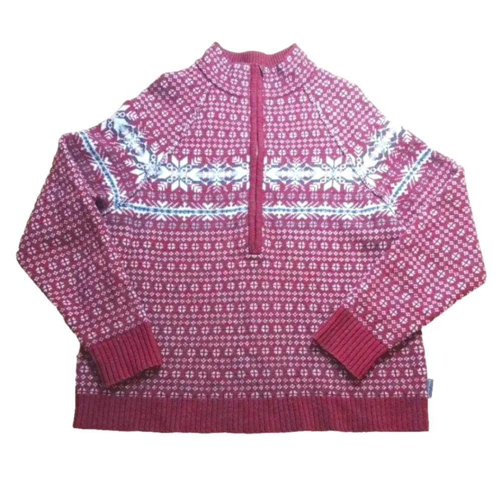 Woolrich Raglan Sweater Holiday Ruby Heather Lambs Wool Half Zip Pullover Knit
